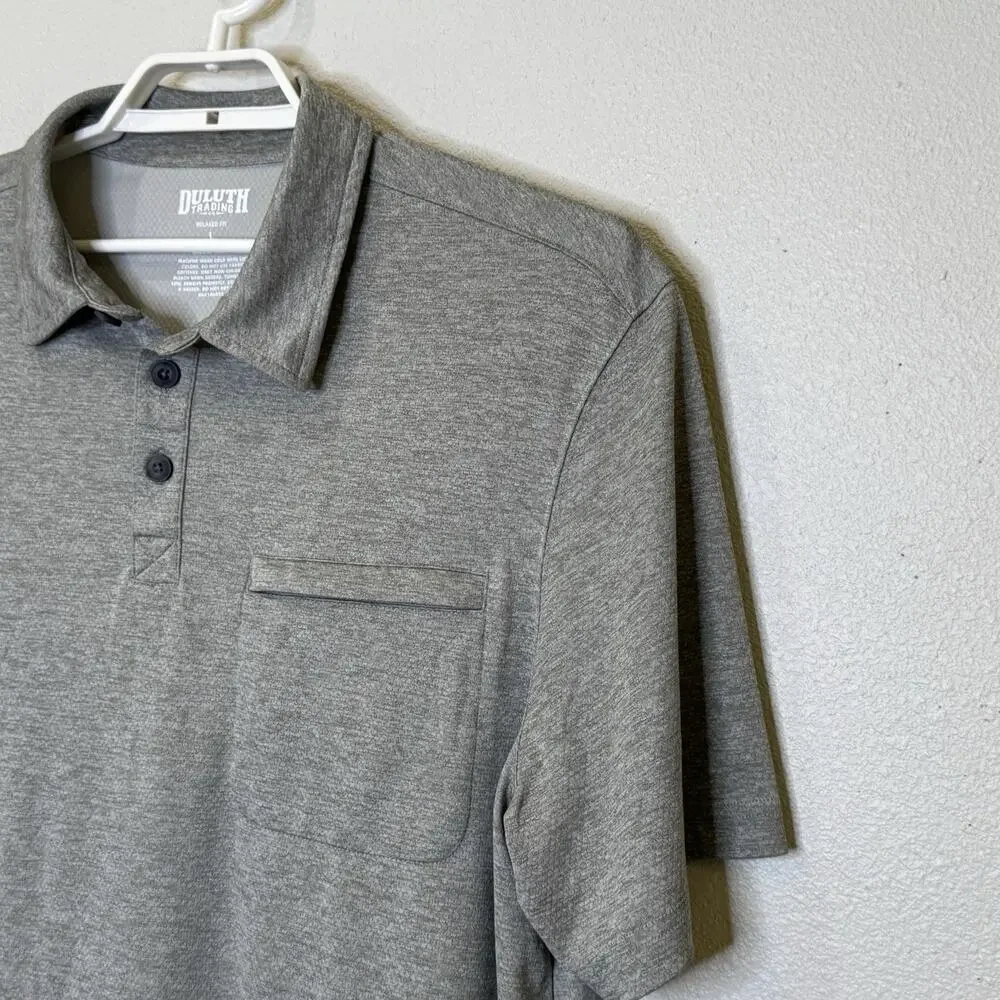 Duluth Trading Co Polo Shirt Mens Sz Large Heathered Gray Short Sleeve‎ Collared